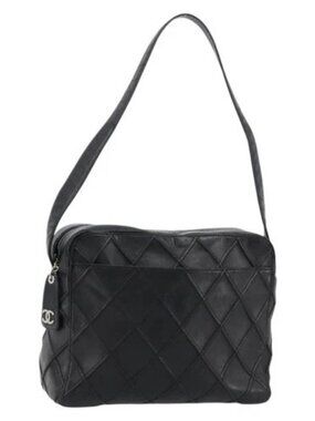 CHANEL Bicolore Shoulder Bag Leather Black Silver CC Auth ka4426